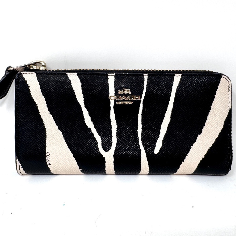 Coach Zebra Slim Zip Wallet Black and White Zipper Wallet